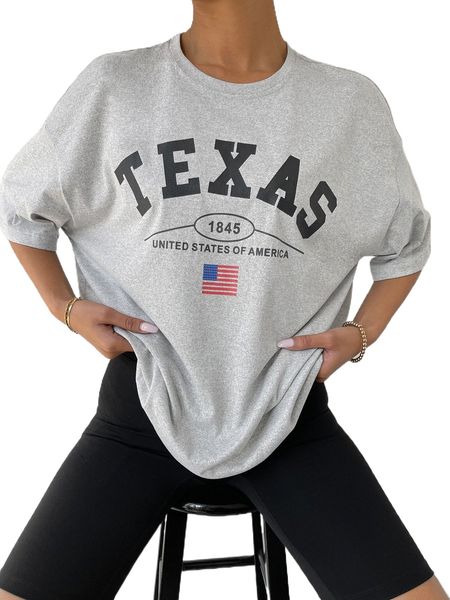 slogan & flag print drop shoulder dress e8iv#, White 
slogan & flag print drop shoulder dress e8iv#, White