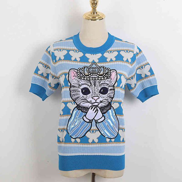 women's knits & tees crew neck color matching stripe short sleeve sweater 2022 summer women's crown cat embroidery butterfly sequi, White
women's knits & tees crew neck color matching stripe short sleeve sweater 2022 summer women's crown cat embroidery butterfly sequi, White