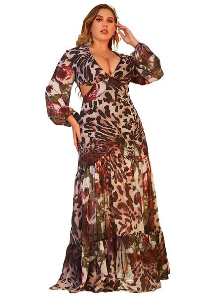 plus floral & graphic print lantern sleeve cut out ruffle hem chiffon maxi dress a7n4#, Black
plus floral & graphic print lantern sleeve cut out ruffle hem chiffon maxi dress a7n4#, Black