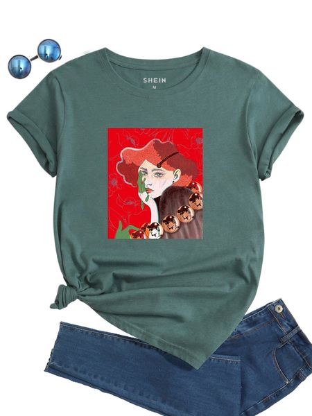 x sandra jockus figure graphic round neck tee y7d8#, White