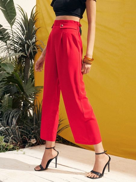 high waist fold pleated wide leg pants t6rr#, Black;white