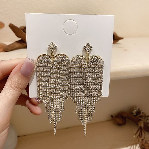 925 silver needle fully jeweled loving heart long fringe earrings internet celebrity temperament personalied eardrops fashion trend exaggera, Golden
925 silver needle fully jeweled loving heart long fringe earrings internet celebrity temperament personalied eardrops fashion trend exaggera, Golden