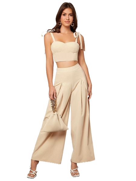 tie shoulder crop & fold pleated wide leg pants a3bm#, White
tie shoulder crop & fold pleated wide leg pants a3bm#, White