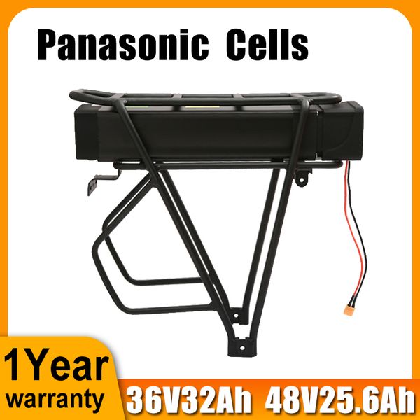 

electric bicycle 48v 25.6ah 36v 32ah rear rack battery pack a grade 18650 cells with luggage hanger for bafang 1500w 1000w 750w