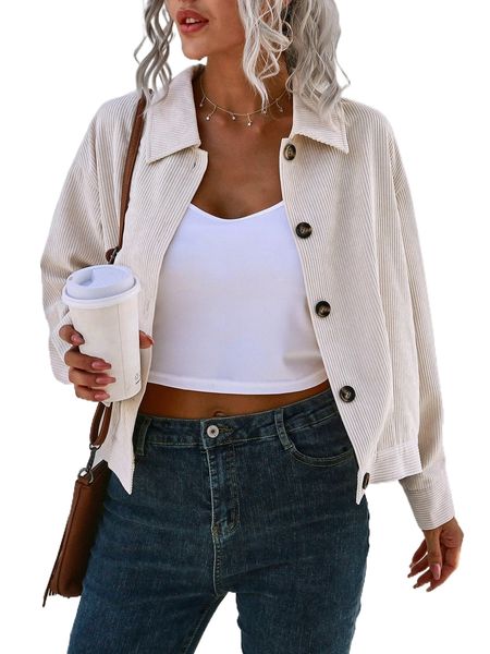 single breasted back drop shoulder corduroy jacket u7i3#, Black;brown