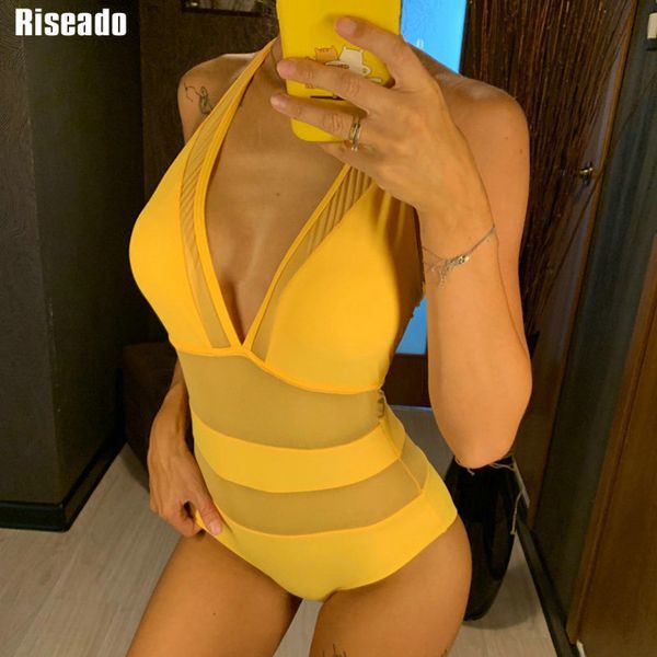 riseado swimwear women plunging swimsuit solid mesh halter swimsuit beachwear bathing suits y200824, White;black
riseado swimwear women plunging swimsuit solid mesh halter swimsuit beachwear bathing suits y200824, White;black