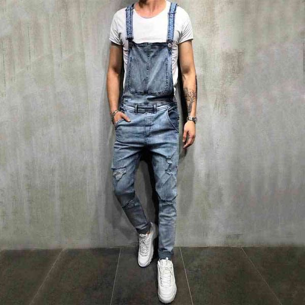 men's jeans jeans, men's holed suspenders, large suspenders qbqq, Blue