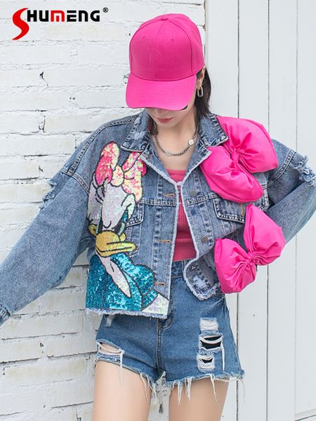 cartoon patch sequin crop blue denim jacket women loose korean style bow cool summer short jeans jackets veste en jean femme 220815, Black;brown
cartoon patch sequin crop blue denim jacket women loose korean style bow cool summer short jeans jackets veste en jean femme 220815, Black;brown