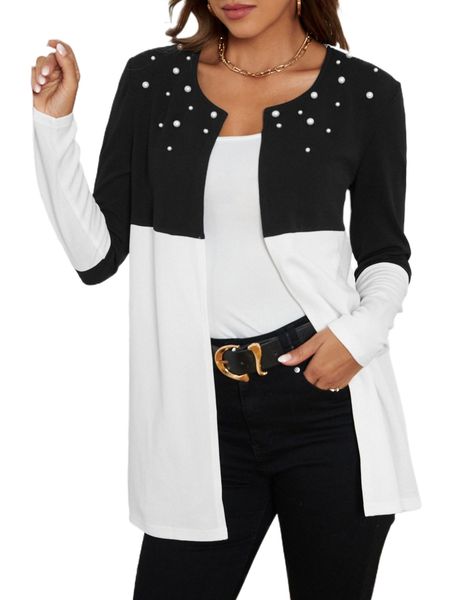 two tone pearls beaded coat n55h#, Black