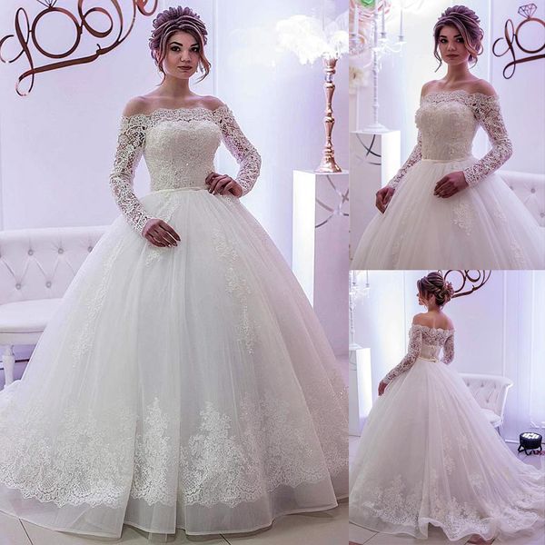 elegant tulle off-the-shoulder lace applique ball gown wedding dresses long sleeves crystals bridal gown abiti da sposa, White
elegant tulle off-the-shoulder lace applique ball gown wedding dresses long sleeves crystals bridal gown abiti da sposa, White