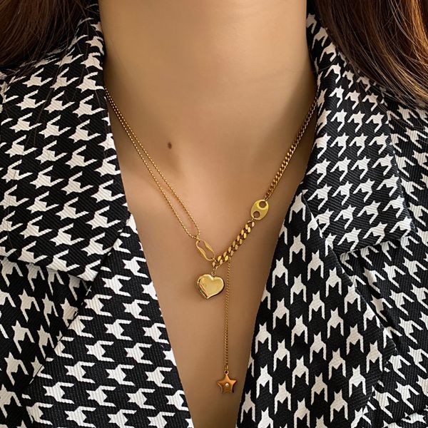 ti-tanium steel japan and south korea exquisite temperament necklace hip hop star tassel three-dimensional peach heart clavicle chain, Silver
ti-tanium steel japan and south korea exquisite temperament necklace hip hop star tassel three-dimensional peach heart clavicle chain, Silver