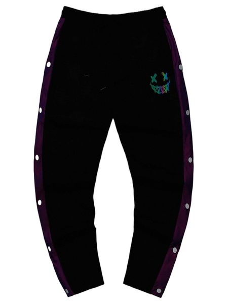 men reflective cartoon graphic contrast side seam pants 040s#, Black