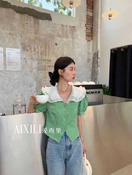 women's knits & tees aixili sicilian summer lotus leaf doll collar single breasted bubble sleeve waist slit small fragrance shirt coat, White
women's knits & tees aixili sicilian summer lotus leaf doll collar single breasted bubble sleeve waist slit small fragrance shirt coat, White