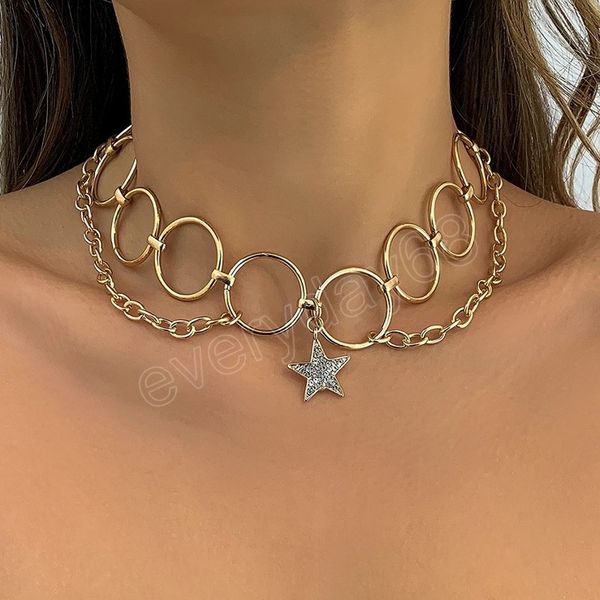 big circle link chain with rhinestones stars pendant necklace for women layered short choker necklaces fashion jewelry, Silver
big circle link chain with rhinestones stars pendant necklace for women layered short choker necklaces fashion jewelry, Silver