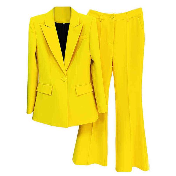 office women pantsuit women yellow purple business classic single buttons flared pants blazer and pants two piece set formal suit j220813, White;black
office women pantsuit women yellow purple business classic single buttons flared pants blazer and pants two piece set formal suit j220813, White;black