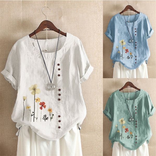 women fashion summer casual print loose tshirt vintage round neck cotton linen short sleeve blouse button s5xl 220527, White
women fashion summer casual print loose tshirt vintage round neck cotton linen short sleeve blouse button s5xl 220527, White