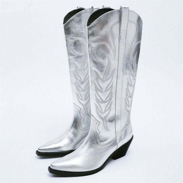 cowboy cowgirl western boots metallic silver stacked heeled mid calf long shoes casual embroidered autumn winter 220813, Black
cowboy cowgirl western boots metallic silver stacked heeled mid calf long shoes casual embroidered autumn winter 220813, Black