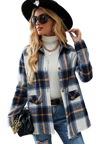 plaid drop shoulder overcoat y1ol#, Black 
plaid drop shoulder overcoat y1ol#, Black