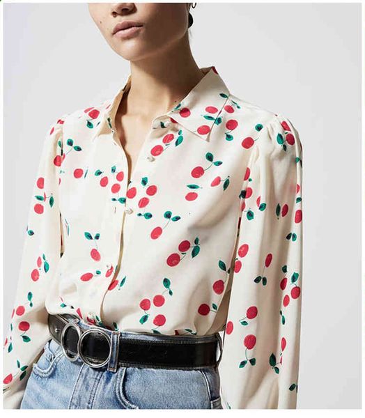 women's polos french light luxury tk spring and summer product sweet versatile 16mm silk cherry printed shirt women's, White
women's polos french light luxury tk spring and summer product sweet versatile 16mm silk cherry printed shirt women's, White