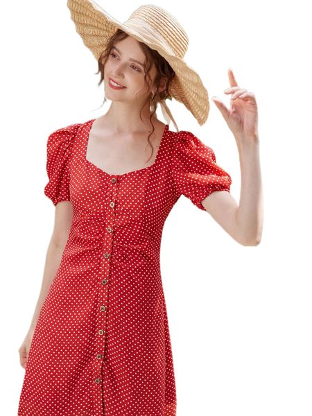 simple retro polka dot puff sleeve sweetheart neck button through dress d2td#, Black;gray
simple retro polka dot puff sleeve sweetheart neck button through dress d2td#, Black;gray