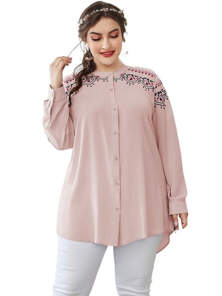 plus floral embroidery blouse d6iy#, Black