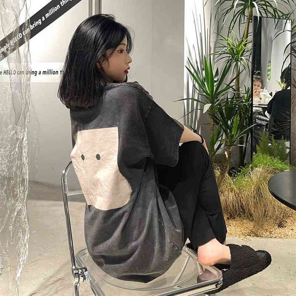 women's t-shirt summer ac large square smiling face washing brand men's and women's short sleeve loose couple large t-shirt 6, White
women's t-shirt summer ac large square smiling face washing brand men's and women's short sleeve loose couple large t-shirt 6, White