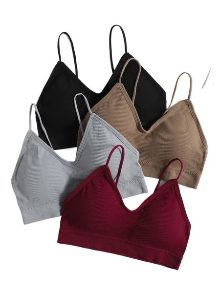 4pack solid rib bra c3ww#, Black;red