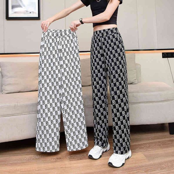 wide leg women's high waist hanging feeling new loose thin straight pants in spring and summer fashion printing trend, White;black
wide leg women's high waist hanging feeling new loose thin straight pants in spring and summer fashion printing trend, White;black