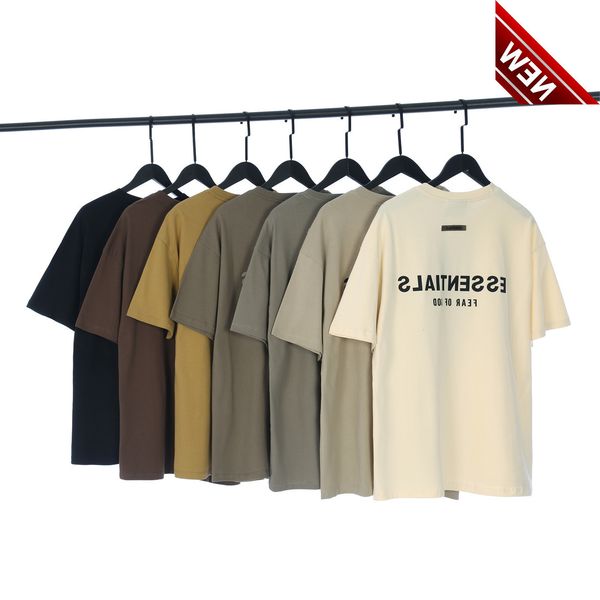 correct version 2022 early spring fog double thread essentials back pressure glue row letter short sleeve t-shirt, White;black 
correct version 2022 early spring fog double thread essentials back pressure glue row letter short sleeve t-shirt, White;black