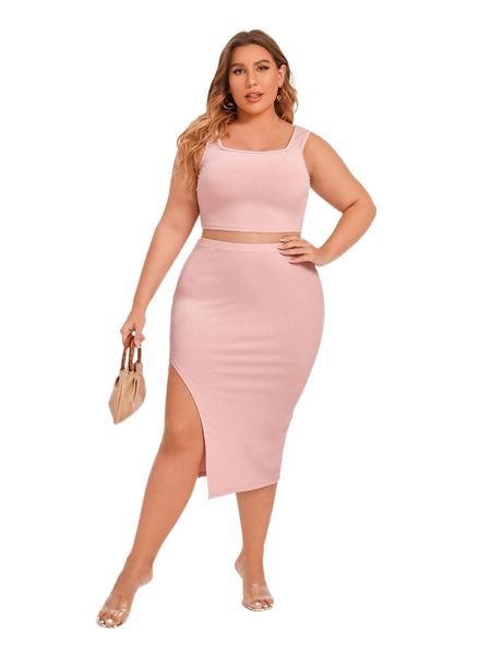 plus solid tank & split hem skirt o8u4#, Black
plus solid tank & split hem skirt o8u4#, Black