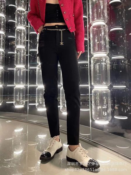 women's jeans designer ce family 21 autumn and winter new metal chain belt decorative leather label button split high waist slim fittin, Blue
women's jeans designer ce family 21 autumn and winter new metal chain belt decorative leather label button split high waist slim fittin, Blue