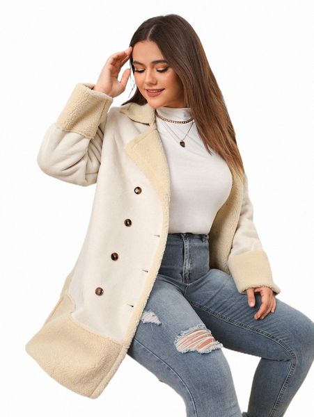 plus teddy lined double breasted suede coat i9fu#, Black 
plus teddy lined double breasted suede coat i9fu#, Black