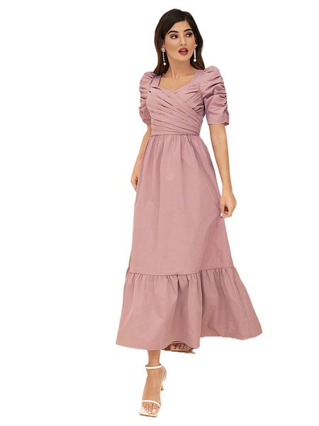 modely puff sleeve sweetheart neckline flounce hem dress p2a4#, Black;gray
modely puff sleeve sweetheart neckline flounce hem dress p2a4#, Black;gray