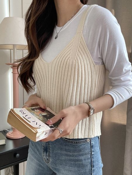dazy solid cami knit without tee m5a8#, White;black