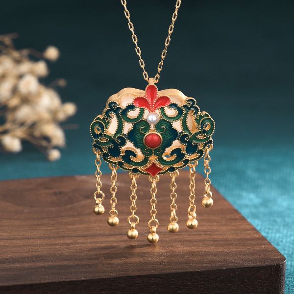 new china style jewelry enamel color imitation hetian jade pendant tassel retro collarbone necklaces for women children gift cp505, Silver
new china style jewelry enamel color imitation hetian jade pendant tassel retro collarbone necklaces for women children gift cp505, Silver