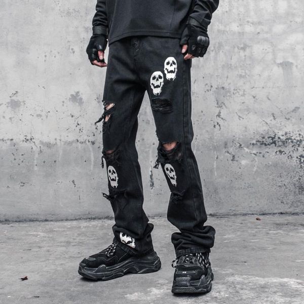 men's jeans skull pants fashion streetwear hole slim y2k man trendyol print korean hip hop trousers ripped, Blue
men's jeans skull pants fashion streetwear hole slim y2k man trendyol print korean hip hop trousers ripped, Blue