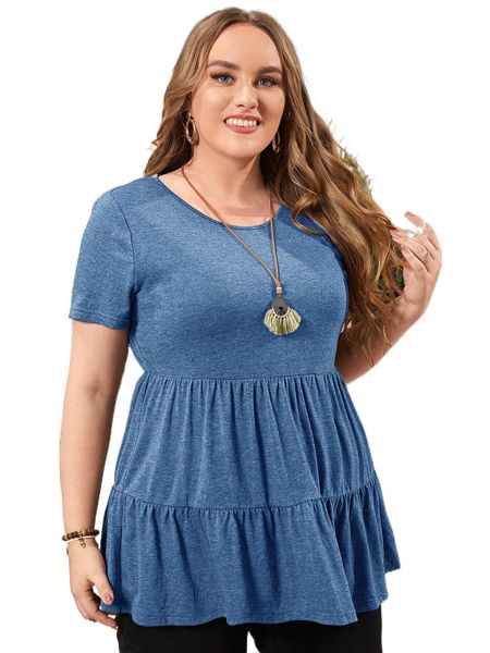 emery rose plus solid ruffle hem peplum tee c6tm#, Black 
emery rose plus solid ruffle hem peplum tee c6tm#, Black