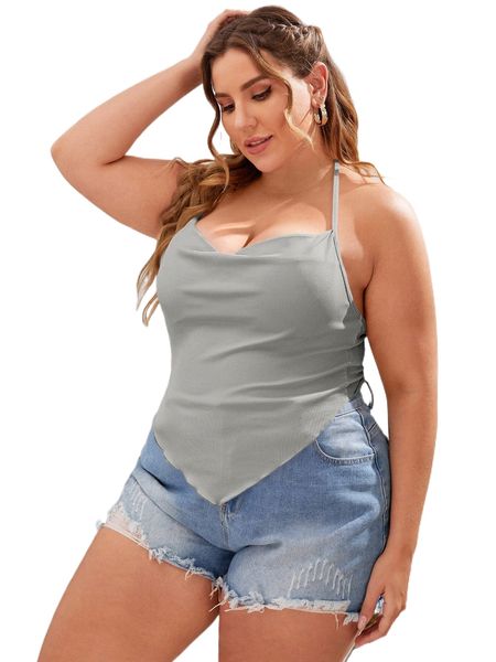 plus draped collar bandana halter p9o5#, Black