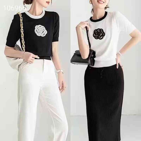 women's t-shirt 22 summer xiaoxiangshan camellia embroidered bead sweater women's round neck contrast color loose and versatile ic, White
women's t-shirt 22 summer xiaoxiangshan camellia embroidered bead sweater women's round neck contrast color loose and versatile ic, White