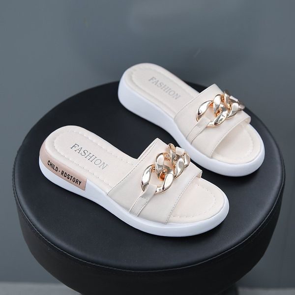 new summer metal chain wedge slippers women open toe platform slides woman comfortable soft sole footwear beach shoes, Black
new summer metal chain wedge slippers women open toe platform slides woman comfortable soft sole footwear beach shoes, Black