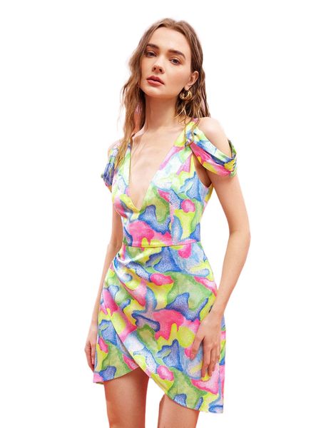 x dhartie allover print plunging neck cold shoulder wrap hem dress g4ss#, Black;gray
x dhartie allover print plunging neck cold shoulder wrap hem dress g4ss#, Black;gray