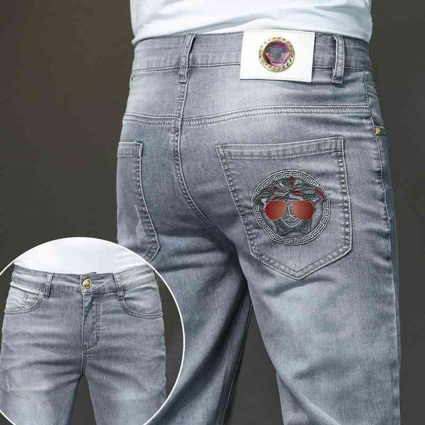 men's jeans spring grey men's jeans korean leggings slim fit medusa embroidered long pants ztjr, Blue
men's jeans spring grey men's jeans korean leggings slim fit medusa embroidered long pants ztjr, Blue