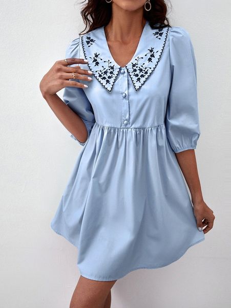 embroidery detail peter pan collar smock dress b9hi#, Black;gray
embroidery detail peter pan collar smock dress b9hi#, Black;gray