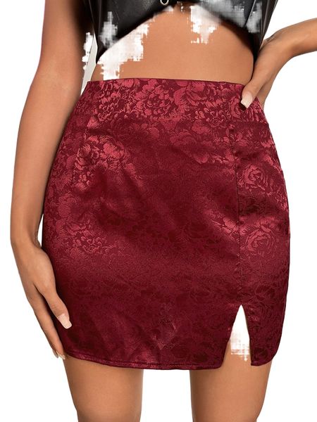 high waist jacquard split hem skirt d24n#, Black
high waist jacquard split hem skirt d24n#, Black