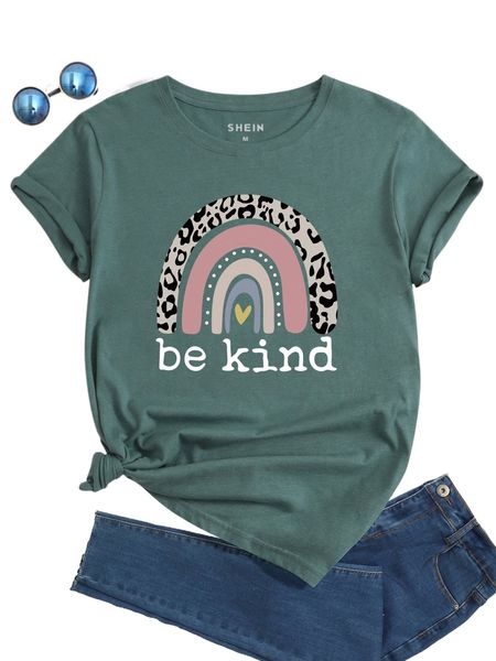 rainbow & slogan graphic tee 64hc#, White 
rainbow & slogan graphic tee 64hc#, White