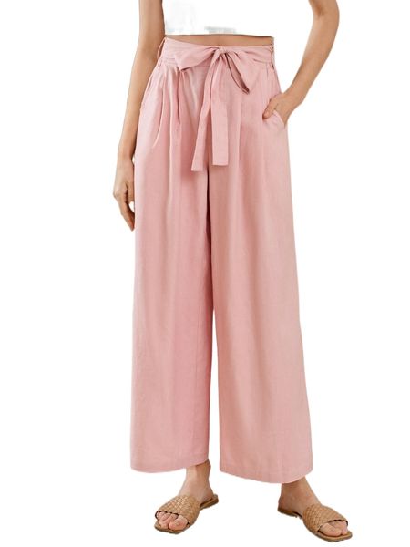 tie front wide leg pants a43q#, Black;white 
tie front wide leg pants a43q#, Black;white