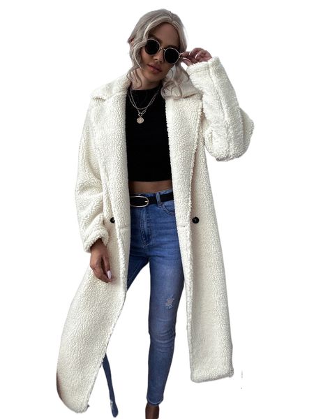 double button lapel collar teddy coat m3r2#, Black
double button lapel collar teddy coat m3r2#, Black