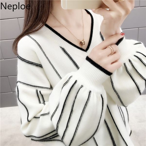 neploe autumn winter knitted sweater women loose wild fashion v neck striped pullover patch pull femme lady 650 y200116, White;black
neploe autumn winter knitted sweater women loose wild fashion v neck striped pullover patch pull femme lady 650 y200116, White;black