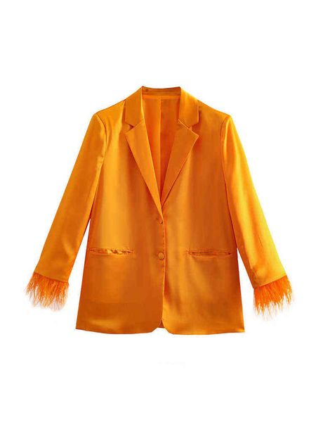 2022 new women fashion orange blazer ladies chic feather sleeve single breasted satin casual suit l220714, White;black
2022 new women fashion orange blazer ladies chic feather sleeve single breasted satin casual suit l220714, White;black