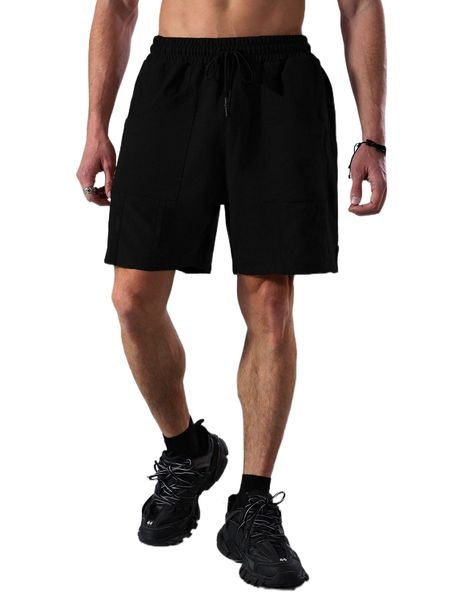 men slant pocket drawstring waist shorts u6sy#, White;black